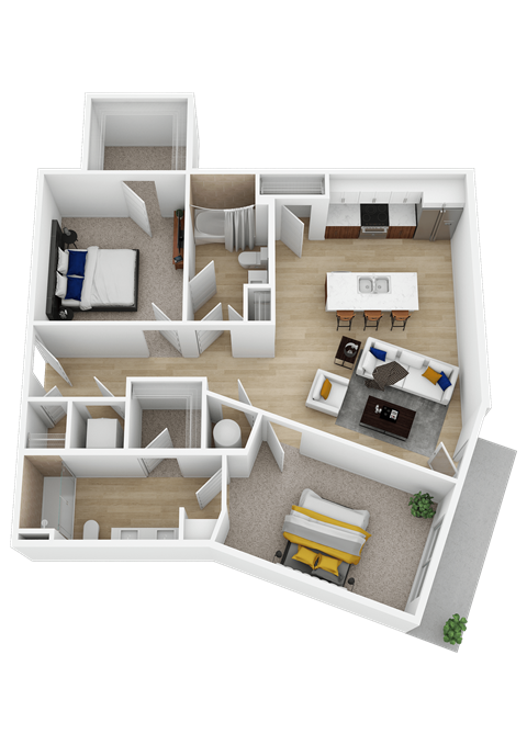 Floor plan for 2 beds, 2 baths, 1018 sqft